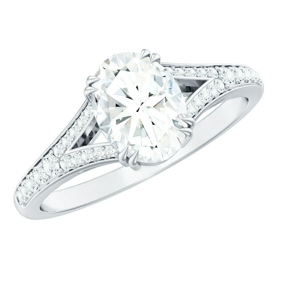 Rosec Jewels Moissanite Oval Engagement Ring 1 Carat - Split Shank Ring - 6X8 mm - D-VS1 Quality Certified, 14K White Gold, US 9.00