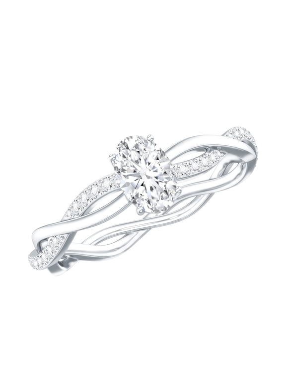 Moissanite Solitaire Engagement Ring for Women - Braided Ring - 4X6 mm Oval - D-VS1 Quality Certified, 14K White Gold, US 7.00