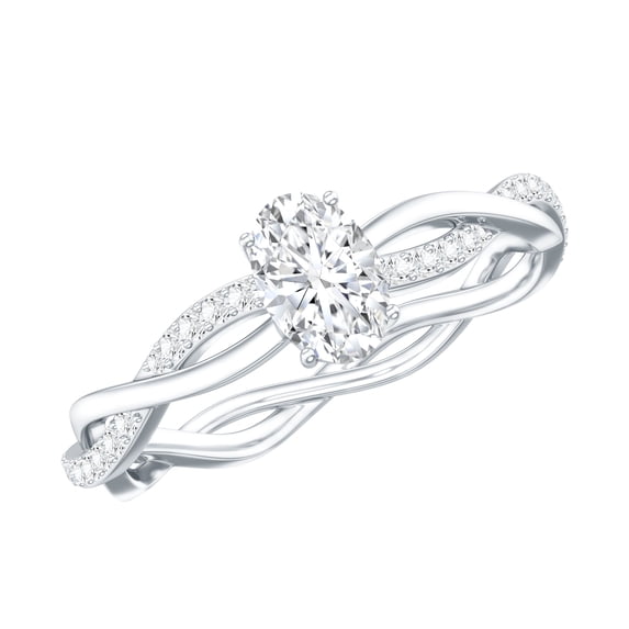 Rosec Jewels Moissanite Solitaire Engagement Ring for Women - Braided Ring - 4X6 mm Oval - D-VS1 Quality Certified, 18K White Gold, US 3.00