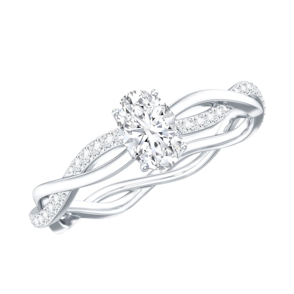 Rosec Jewels Moissanite Solitaire Engagement Ring for Women - Braided Ring - 4X6 mm Oval - D-VS1 Quality Certified, 925 Sterling Silver, US 4.00