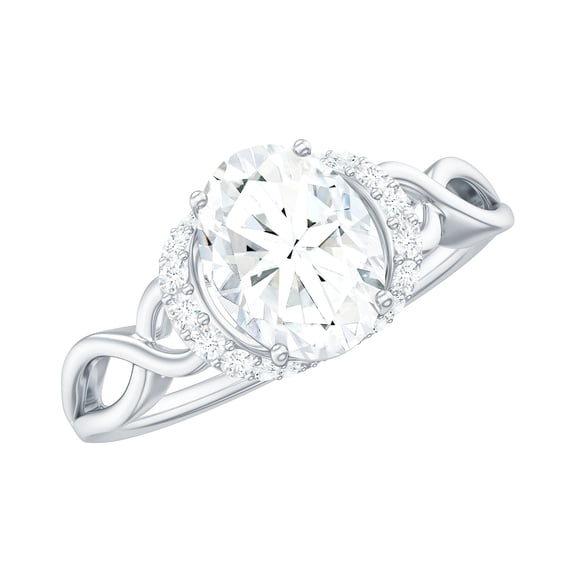 Rosec Jewels Certified Moissanite Oval Engagement Ring 1 Carat - D-VS1 Quality - Crossover Ring for Women - with Jewelry Box, 10K White Gold, US 13.00