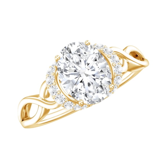 Rosec Jewels Certified Moissanite Oval Engagement Ring 1 Carat - D-VS1 Quality - Crossover Ring for Women - with Jewelry Box, 14K Yellow Gold, US 10.50