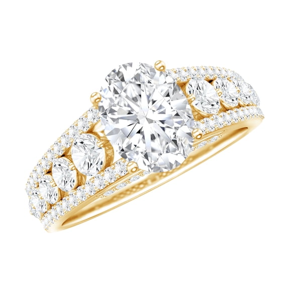 Rosec Jewels Moissanite Oval Engagement Ring with Side Stones - 6X8 mm - Designer Ring - 1 Ct - D-VS1 Grade, 18K Yellow Gold, US 8.50