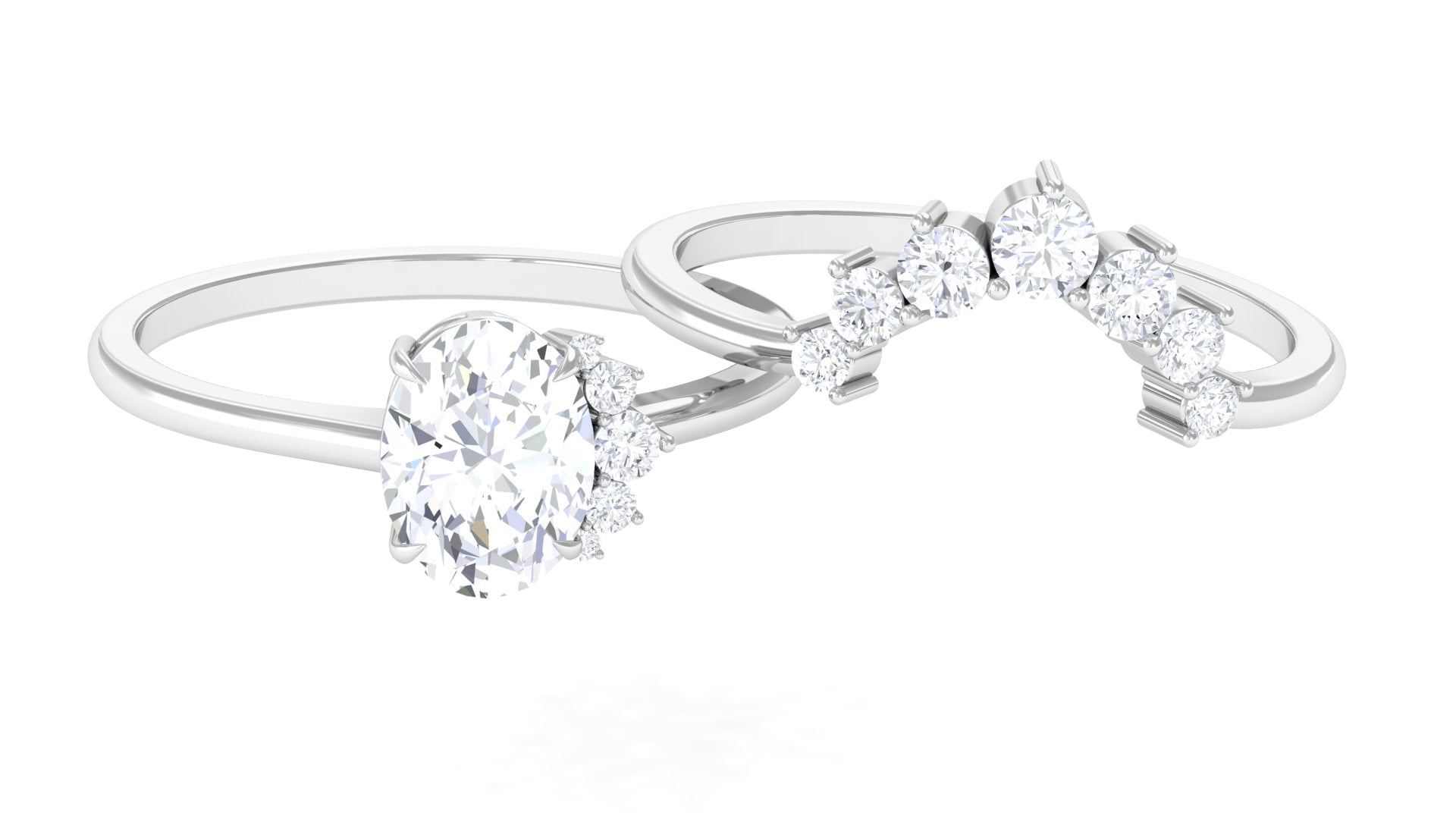 Oval Moissanite Wedding Ring Set for Women (2 carat, DVS1 Grade), 925 Sterling Silver, US 4.00