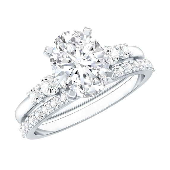 Rosec Jewels Oval Moissanite Wedding Rings Set with Band - 7x9 MM - D-VS1 Quality Certified, 10K White Gold, US 9.00