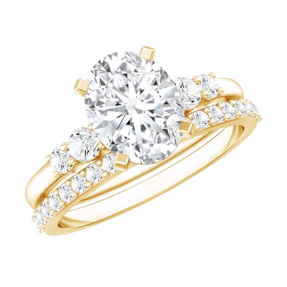 Rosec Jewels Oval Moissanite Wedding Rings Set with Band - 7x9 MM - D-VS1 Quality Certified, 10K Yellow Gold, US 5.50