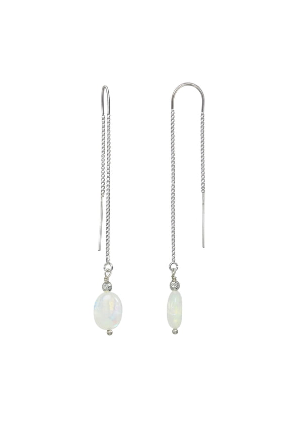 Oval Moonstone Sterling Silver Threader Drop Earrings