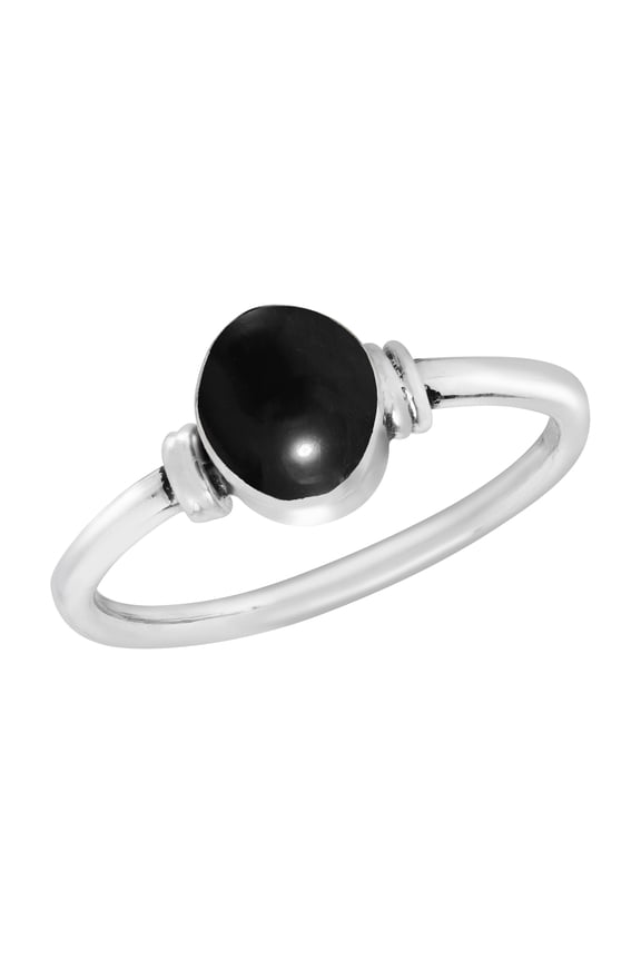 Oval Mystery Black Onyx Stone Inlay Sterling Silver Band Ring-7