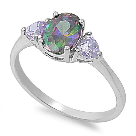 Oval Mystic Simulated Topaz Cubic Zirconia Ring Sterling Silver 925
