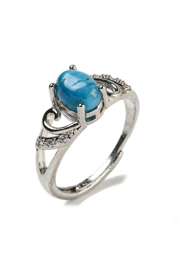 Oval Natural ApatiteAdjustable Rings Brass Clear Cubic Zirconia Ring for Women Long-Lasting Plated Lead Free & Cadmium Free Platinum Inner Diameter: 18mm