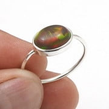 Oval Natural Black Opal Sterling Silver Wedding New Band Ring Jewelry Size 8.5