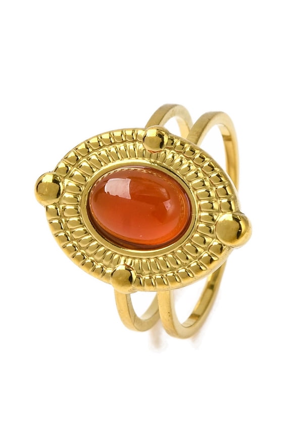 Oval Natural Carnelian Finger Rings Golden Tone 304 Stainless Steel Open Cuff Rings for Women Oval: 18x12.5mm Adjustable for diy