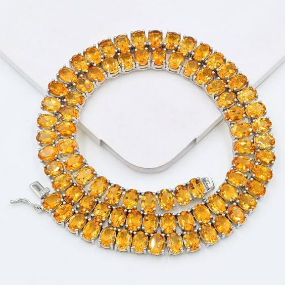 Oval Natural Citrine Necklace, 925 Sterling Silver, Tennis Necklace, November Birthstone, Citrine Jewelry, Birthday Gift Gift For Her