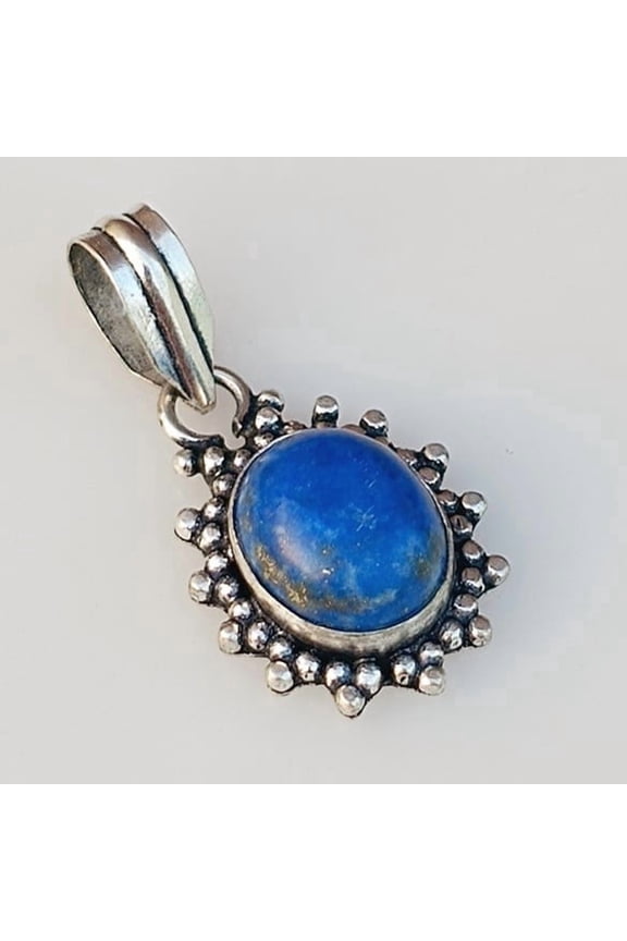 Oval Natural Lapis Lazuli Gemstone Pendant 925 Sterling Silver Pilished Handmade Jewelry Small Pendant 1.4" Inch