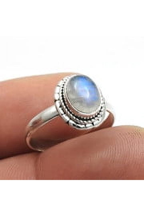 Oval Natural Rainbow Moonstone 925 Sterling Silver Statement Ring Size 6