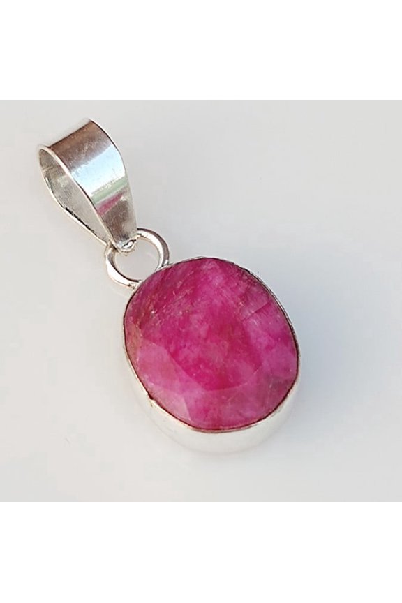 Oval Natural Red Ruby Gemstone Pendant 925 Sterling Silver Pilished Handmade Jewelry Small Pendant 1.4" Inch