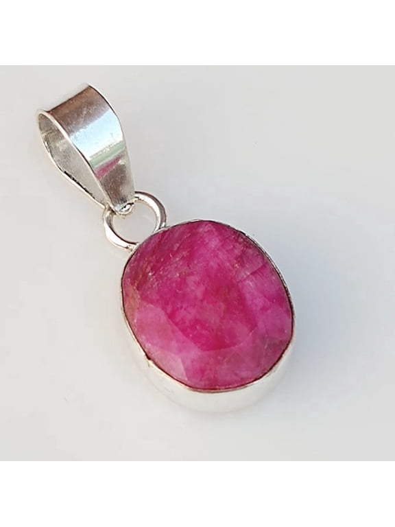 Oval Natural Red Ruby Gemstone Pendant 925 Sterling Silver Pilished Handmade Jewelry Small Pendant 1.4" Inch