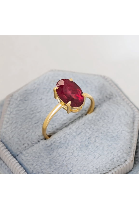 Oval Natural Ruby Engagement Ring,14k Solid Gold,Prong Set Solitaire,October Birthstone Jewelry,Single Stone Minimalist Ring,Proposal Ring