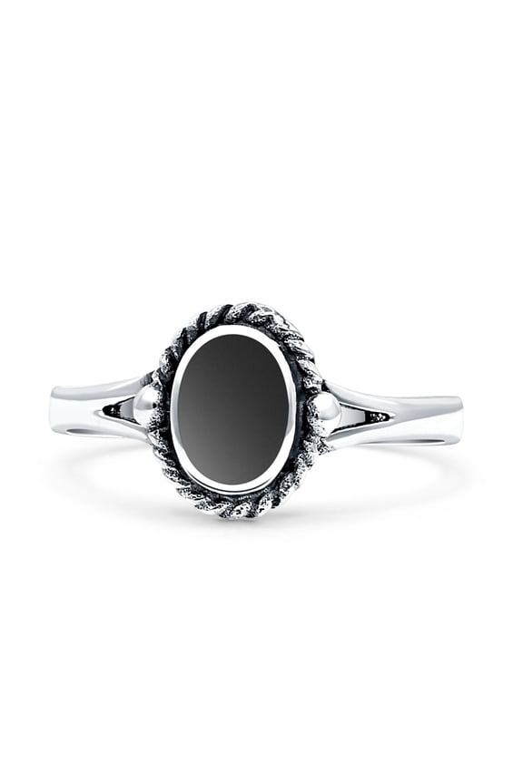 Oval New Design Fashion Oxidized Black Agate Ring Band 925 Sterling Silver Size 7