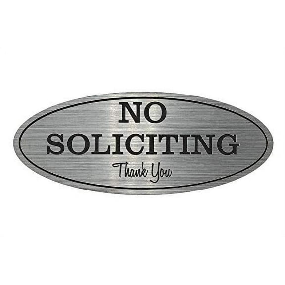 Oval No Soliciting Sign (Brushed Silver) Small