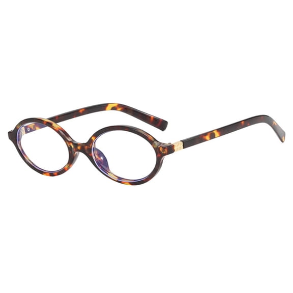 Oval Non Prescription Glasses Frame, Small Retro Plastic Eyewear with Clear Lens and Metal Hinge, Classic Fashion Eyewear Frame for Daily Wear Brown