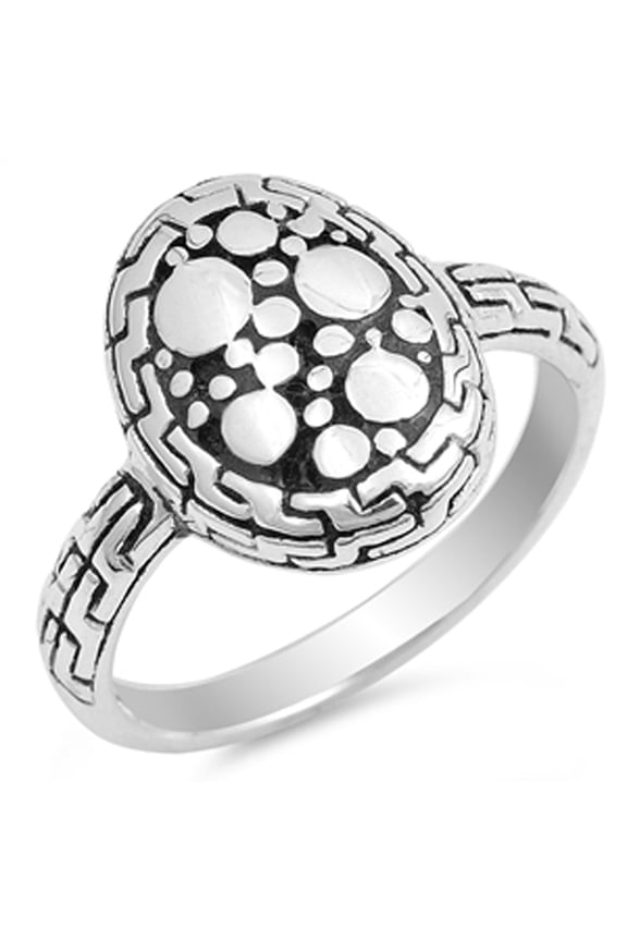 Oval Nugget Round Oxidized Halo Ring .925 Sterling Silver Band Jewelry Female Male Unisex Size 6