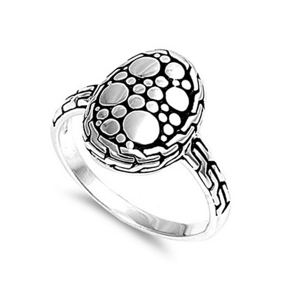 Oval Nugget Round Oxidized Halo Ring .925 Sterling Silver Band Jewelry Female Male Unisex Size 7