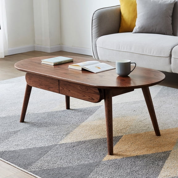 Oval Oak Table with Storage Function / Stable and Durable, Fits Well