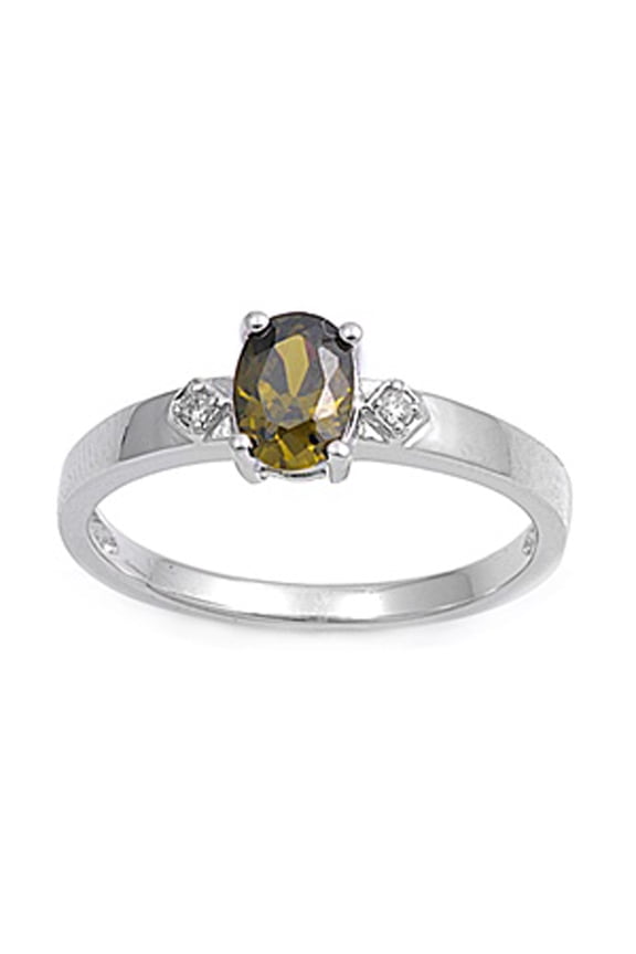 Oval Olive CZ Solitaire Engagement Ring .925 Sterling Silver Band Green Jewelry Female Size 10