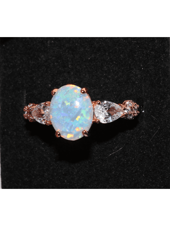 Oval Opal & Topaz Rose Gold Ring, Size 9 156
