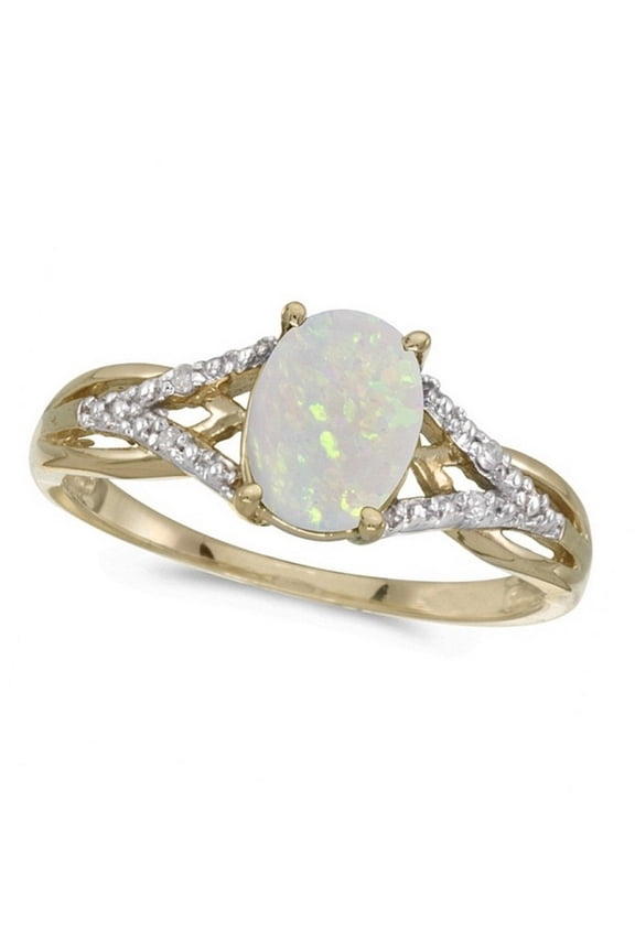Oval Opal and Diamond Cocktail Ring 14K Yellow Gold (0.70ct)