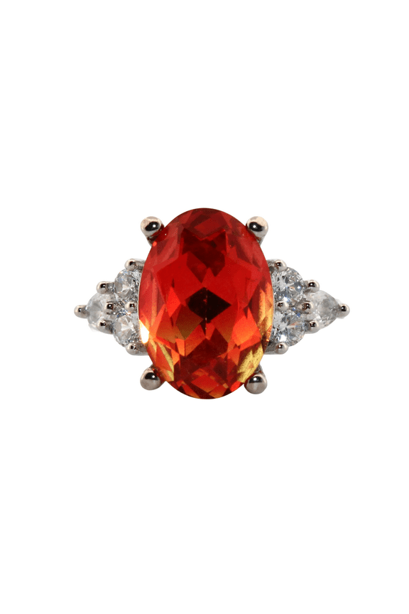 Oval Orange/Yellow Bi-colored Tourmaline & Topaz Silver Ring, size 8 087