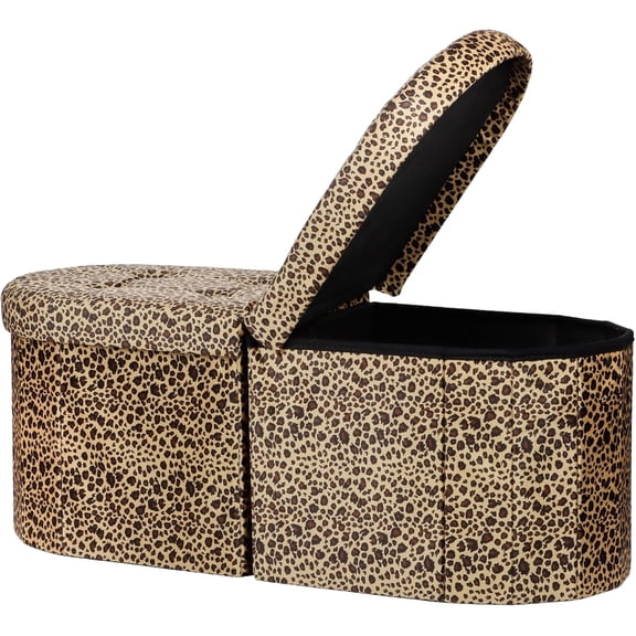 Oval Ottoman Storage Bench,34" Leather Folding Chest,Leopard | Large Ottoman with Storage,Thicker Foam Padded Seat,Livingroom,Dorm,Bedroom,Entryway,Easy to install,34 x 13 x 13in