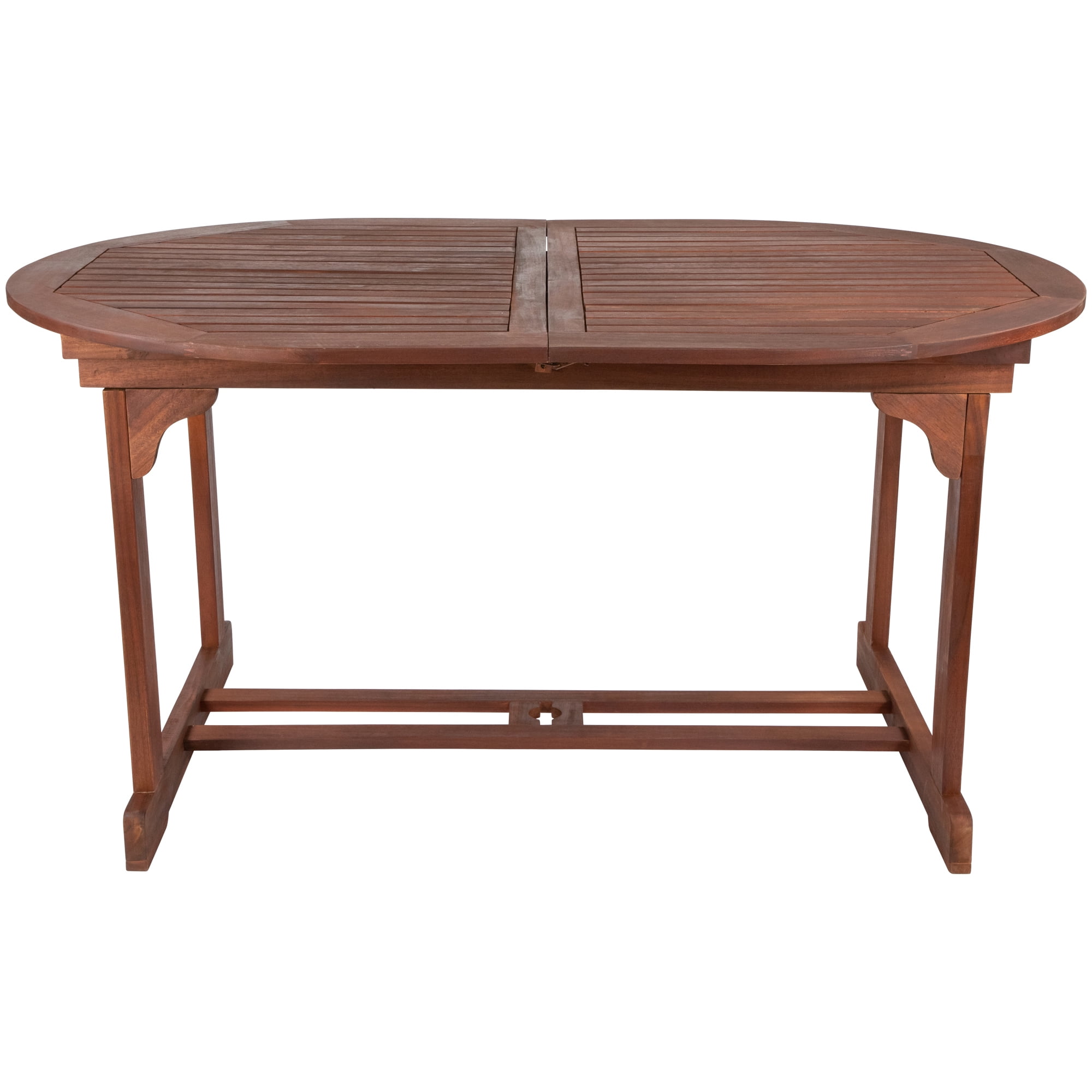 Oval Acacia Wood Folding Patio Dining Table with Brass Hardware