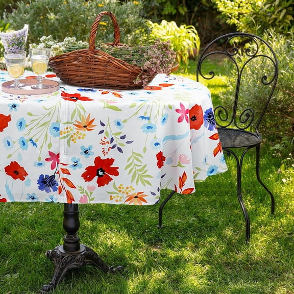 Oval Outdoor Tablecloth with Umbrella Hole and Zipper, Patio Table Covers for Spring/Summer, Machine Washable Outdoor Party/Picnic Oval Table Cloth