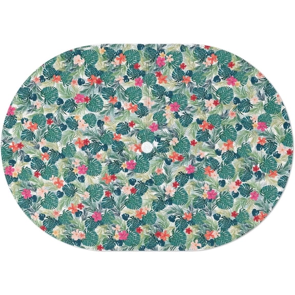 Oval Outdoor Tablecloth with Umbrella Hole and Zipper, Patio Table Covers for Spring/Summer, Machine Washable Outdoor Party/Picnic Oval Table Cloth