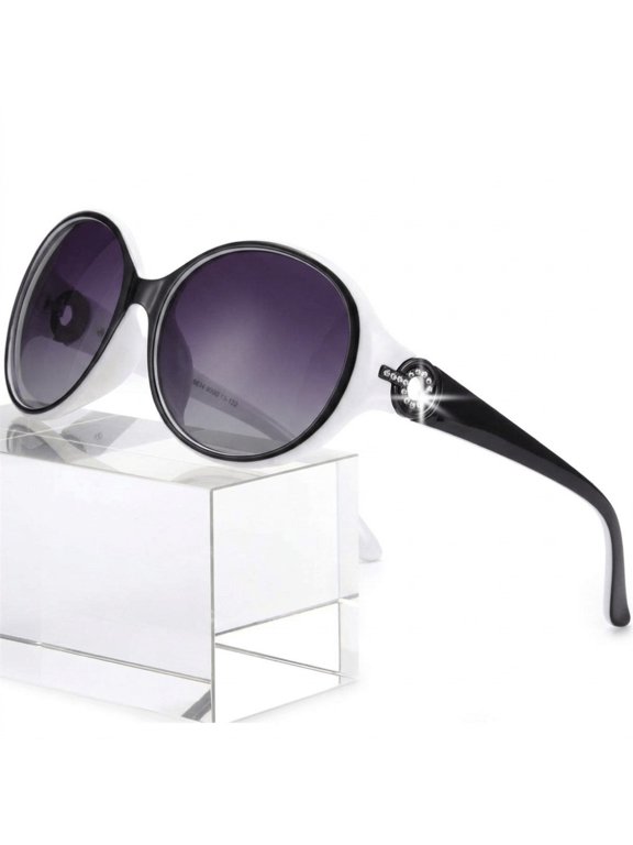 Oval Oversized Sunglasses for Women, Rhinestone Circle Decor Temples, Face-Flattering Frame for Daily Casual Street Look