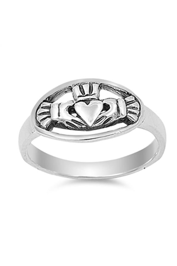 Oval Oxidized Claddagh Friendship Ring .925 Sterling Silver Band Jewelry Female Male Unisex Size 9