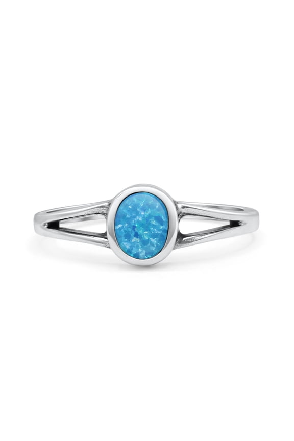 Oval Oxidized Petite Dainty Ring Lab Created Blue Opal 925 Sterling Silver Size 5