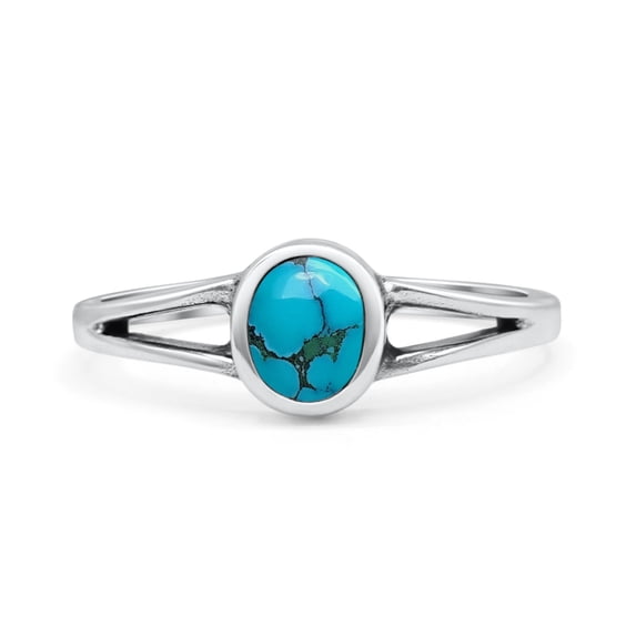 Oval Oxidized Petite Dainty Ring Simulated Turquoise 925 Sterling Silver Size 4