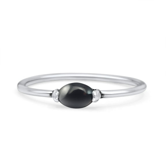 Oval Oxidized Petite Dainty Thumb Ring Black Onyx Ring 925 Sterling Silver Size 6