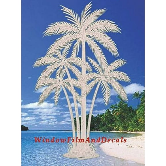 Oval Palm Tree Etched Window Decal Vinyl Glass Cling - 21" x 33" - Clear with White Design Elements