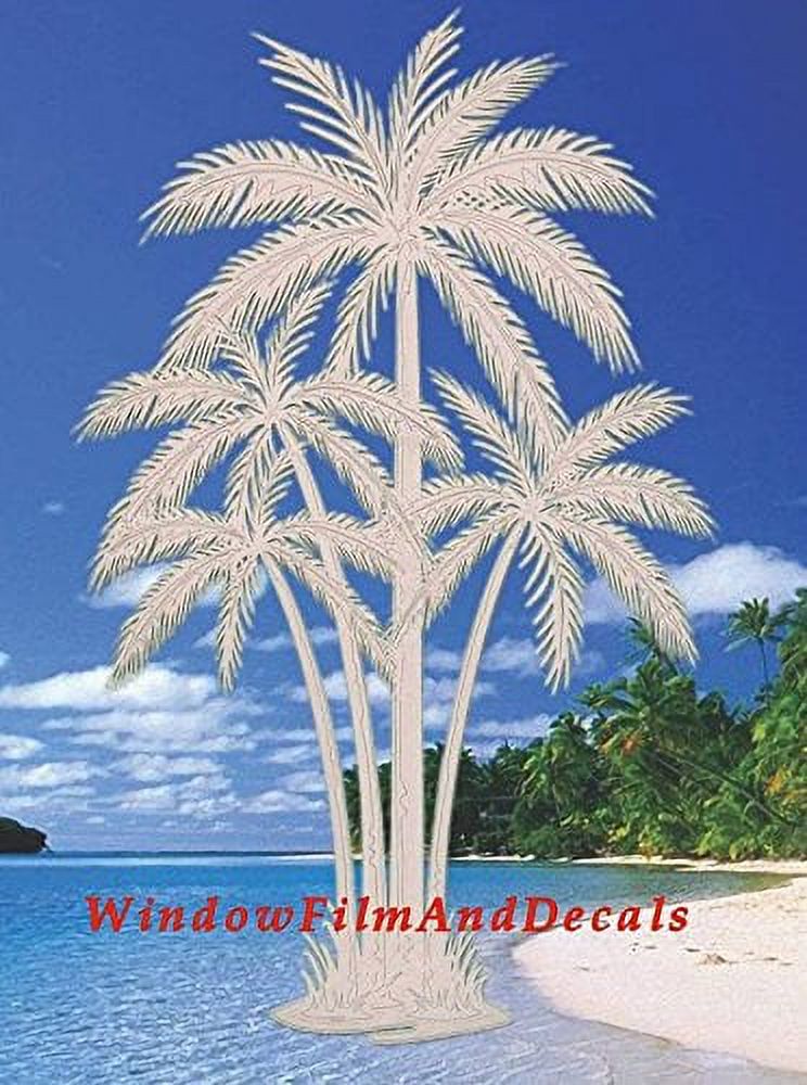 Oval Palm Tree Etched Window Decal Vinyl Glass Cling 8 X 12 Clear With White Design