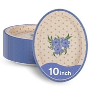 DTFMZOV Oval Paper Plates , 8'' x 10'' Everyday Use Floral Plates, Blue Heavy-Duty Disposable Plates for Daily Use & Party, Soak Proof, Microwave-Safe, Dinner Plates30 Pcs