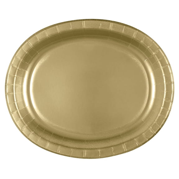 Oval Paper Plates, 12 in, Gold, 8ct