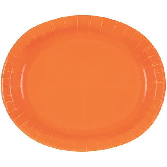 Oval Paper Plates, 12 in, Orange, 8ct