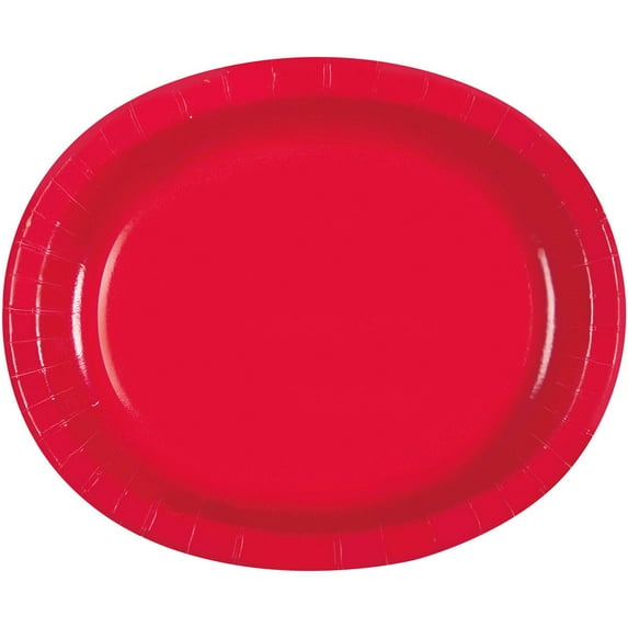 Oval Paper Plates, 12 in, Red, 8ct