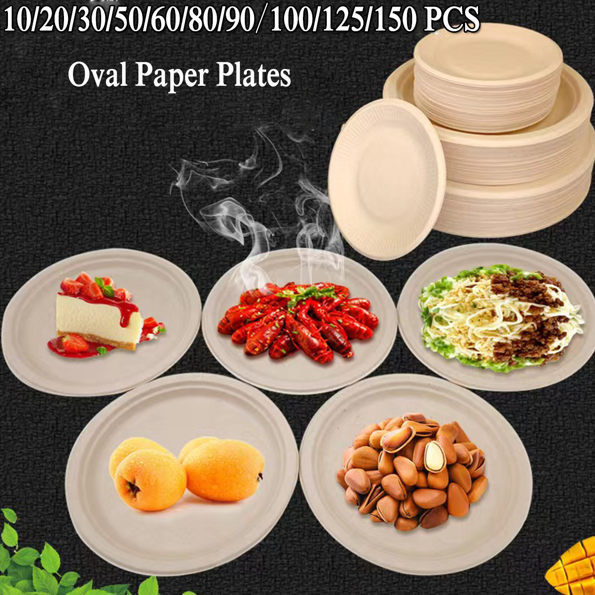 Oval Paper Plates White, 12 Inch Large Paper Plates, 100% Compostable Paper Plates Eco Friendly Disposable Plates, Oval Paper Plates Heavy Duty