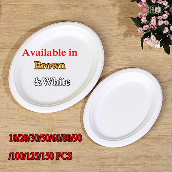 Oval Paper Tray White, Paper Trays, 100% Compostable Disposable Paper Tray, Made of Sugarcane Fiber, 10 Inch Thick Cardboard, 7.5 Inches