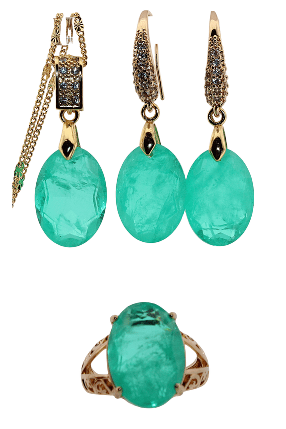 Oval Paraiba Tourmaline Gold Earring/Necklace/Ring Set 292